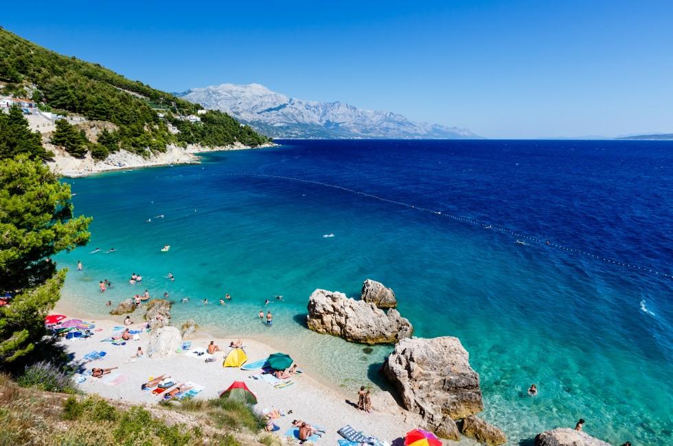 Beautiful Beach and Adriatic Sea with Transparent Blue Water near Split, Croatia