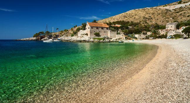 Harbor at Adriatic sea. Hvar island, Croatia, popular touristic destination.; Shutterstock ID 100703572; Project/Title: 15 Best Beaches for 2014; Downloader: Melanie Marin