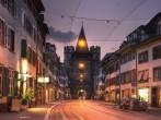 Spalentor Gate in Basel, Switzerland at twilight (HDR image); 