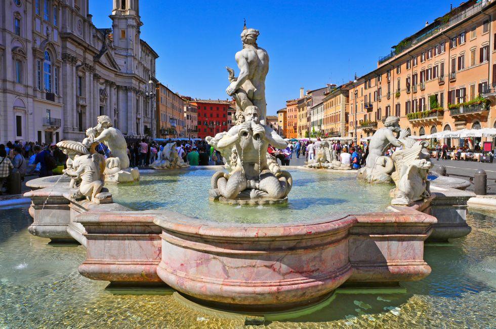 ROME, ITALY - APRIL 18: View of Fontana del Moro, in Piazza Navona, looking northwards on April 18, 2013 in Rome, Italy. This popular city square is the largest in Rome; Shutterstock ID 137683064; Project/Title: Fodor's Essential Europe insert; Downloader: