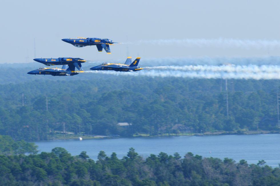 PENSACOLA - AUGUST 27: United States Navy Blue Angel Fight Demonstration Team performing August 27, 2008 at Naval Air Station Pensacola, Florida.; 