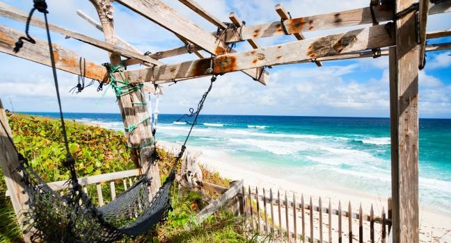 Tropical beach and sea on Bahamas island of Eleuthera; 