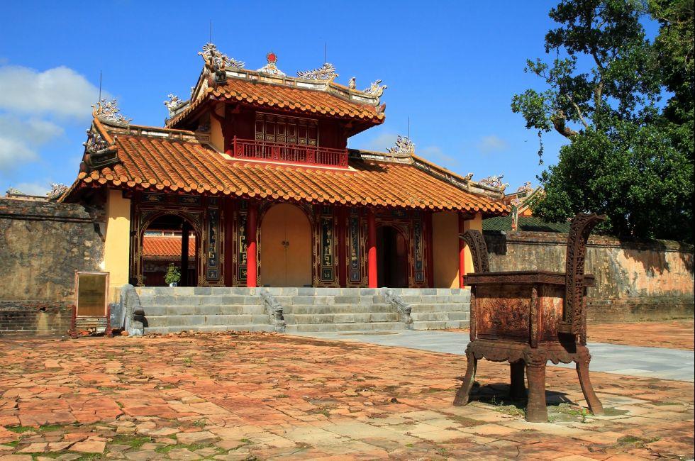 Ming Mang tomb with blue sky at Hue