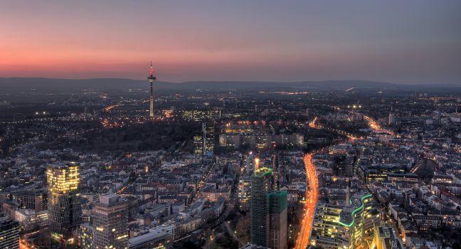 Frankfurt's Nordend district at dusk.