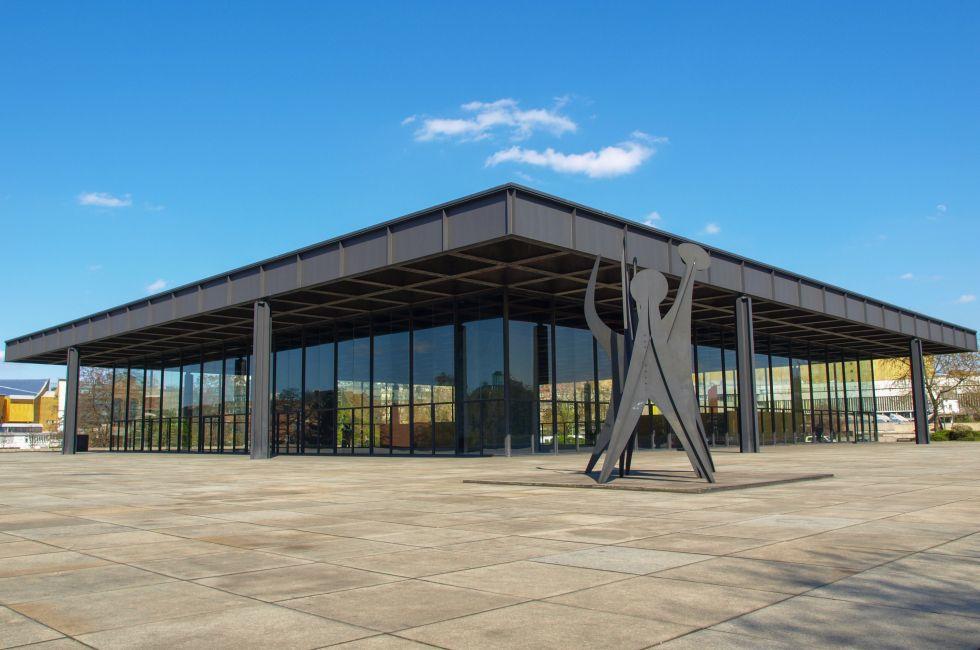 BERLIN, GERMANY - APRIL 23, 2010: The Neue Nationalgalerie art gallery is a masterpiece of modern architecture designed by Mies Van Der Rohe in 1968 as part of the Kulturforum; 