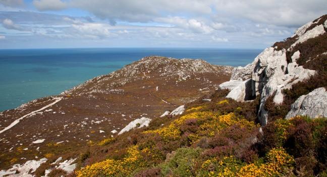 View from Holyhead Mountain and the Breakwater park Isle of Anglesey North wales