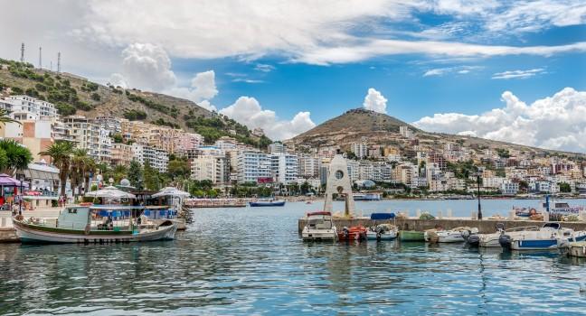 SARANDA,ALBANIA - AUGUST 1,2014 - View at the Saranda city. Saranda is one of the most important tourist attractions of the Albanian Riviera.; 