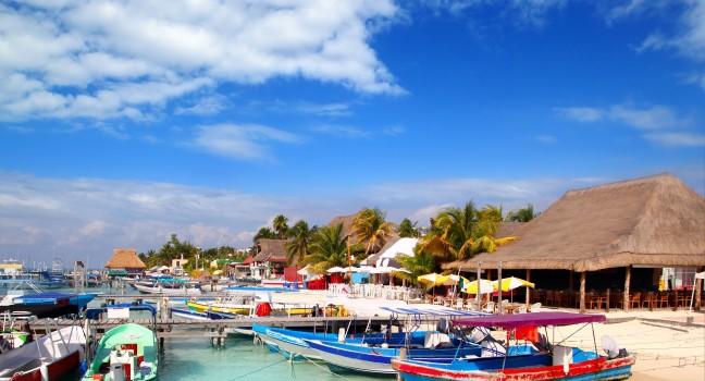 Isla Mujeres island dock port pier colorful Mexico Cancun.