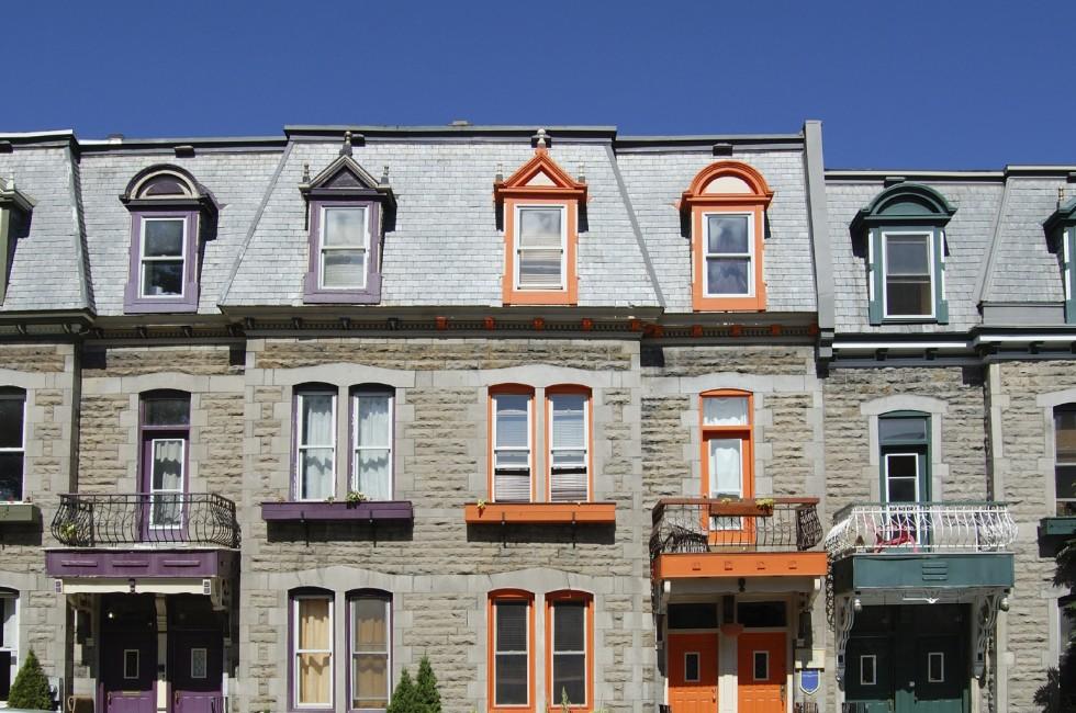 Colorful townhouses in the trendy Plateau district, Montreal.