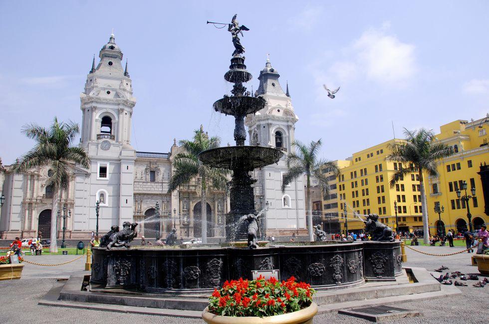 LIMA PERU NOVEMBER 24: Cathedral at Plaza de Armas on november 24 2009 in Lima, Peru.Is the birthplace of the city of Lima, as well as the core of the city. Located in the Historic Centre of Lima.