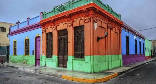 CALLAO, LIMA, PERU: View of colored house in Chucuito, Callao town; 