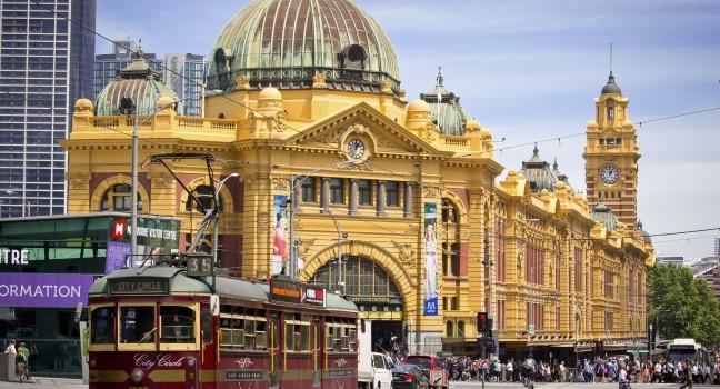 MELBOURNE, AUSTRALIA - OCTOBER 29: Iconic Flinders Street Station  was completed in 1910 and is used by over 100,000 people  each day - 29 October 2012, Melbourne Australia,; 